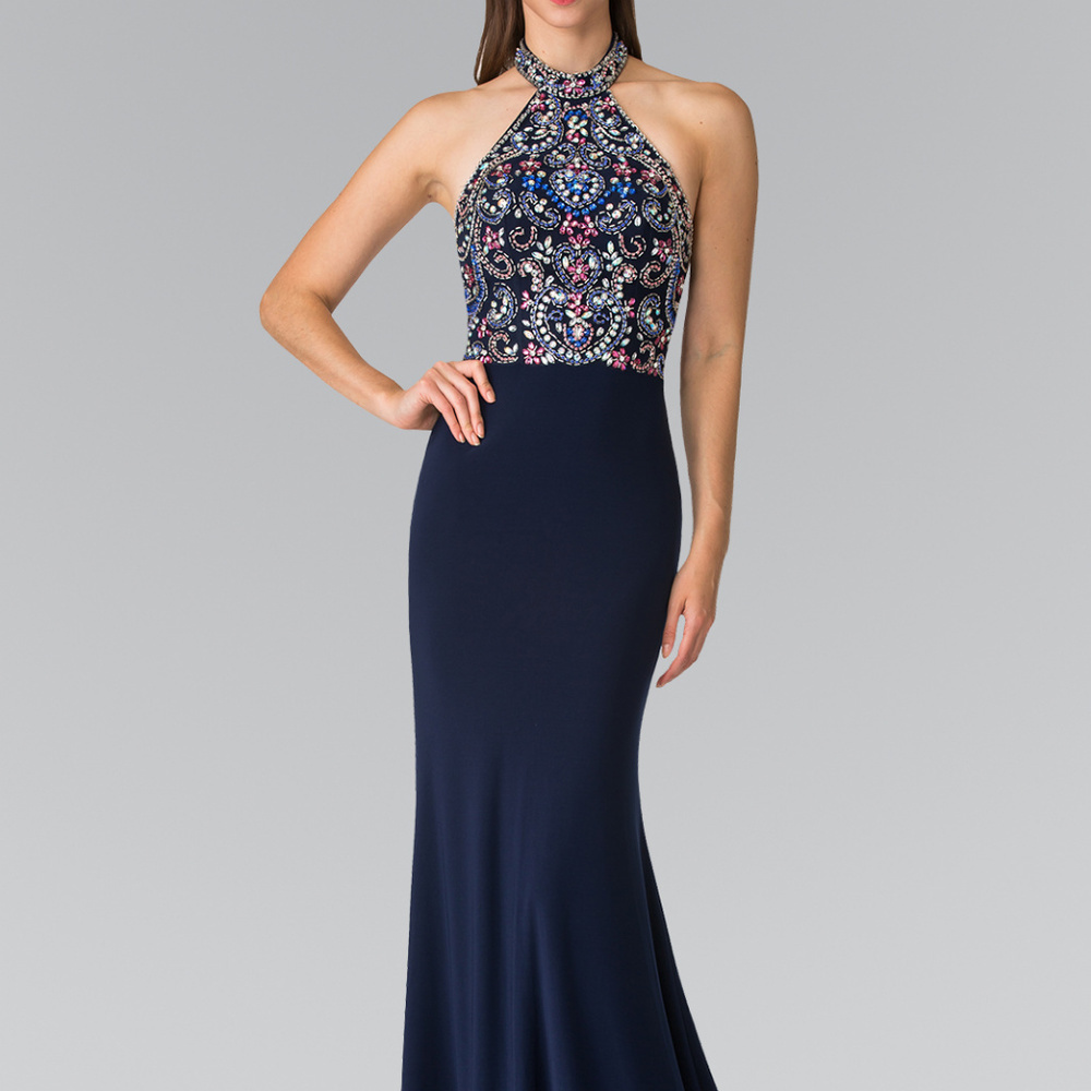Halter-Neck Multi-Color TOP LONG DRESS GL2279 - Picture 1 of 4